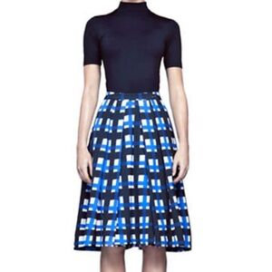 Pink Tartan Blue Plaid Pleated Midi Skirt